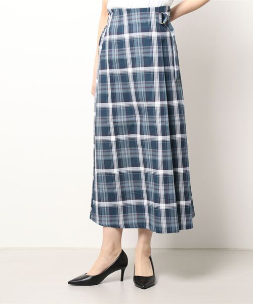 Lugnoncure（ルノンキュール）の「ラップ風チェックスカート（スカート・レディース・ネイビー/イエロー/グリーン・ﾌﾘ-）」の11枚目の写真