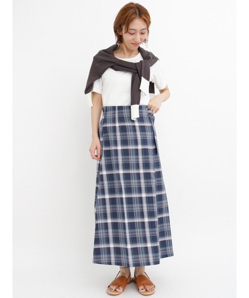 Lugnoncure（ルノンキュール）の「ラップ風チェックスカート（スカート・レディース・ネイビー/イエロー/グリーン・ﾌﾘ-）」の8枚目の写真