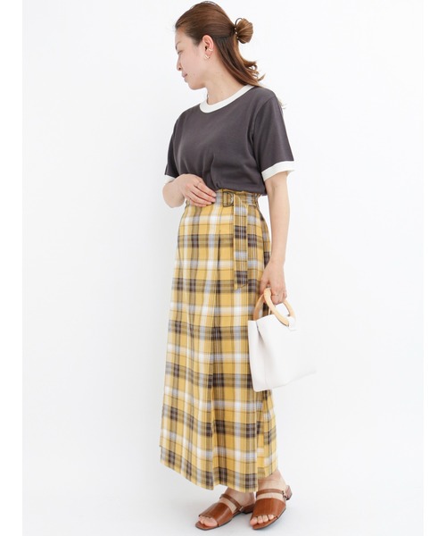 Lugnoncure（ルノンキュール）の「ラップ風チェックスカート（スカート・レディース・ネイビー/イエロー/グリーン・ﾌﾘ-）」の6枚目の写真