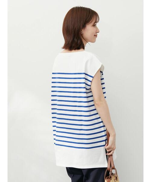 Green　Parks（グリーンパークス）の「パネルボーダーフレンチスリーブチュニック（Tシャツ/カットソー・レディース・ネイビー/ブルー/グリーン・FREE）」の8枚目の写真