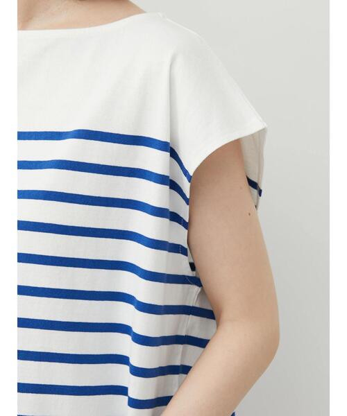 Green　Parks（グリーンパークス）の「パネルボーダーフレンチスリーブチュニック（Tシャツ/カットソー・レディース・ネイビー/ブルー/グリーン・FREE）」の10枚目の写真