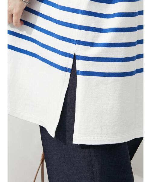 Green　Parks（グリーンパークス）の「パネルボーダーフレンチスリーブチュニック（Tシャツ/カットソー・レディース・ネイビー/ブルー/グリーン・FREE）」の11枚目の写真