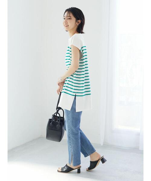 Green　Parks（グリーンパークス）の「パネルボーダーフレンチスリーブチュニック（Tシャツ/カットソー・レディース・ネイビー/ブルー/グリーン・FREE）」の13枚目の写真