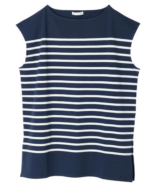 Green　Parks（グリーンパークス）の「パネルボーダーフレンチスリーブチュニック（Tシャツ/カットソー・レディース・ネイビー/ブルー/グリーン・FREE）」の17枚目の写真