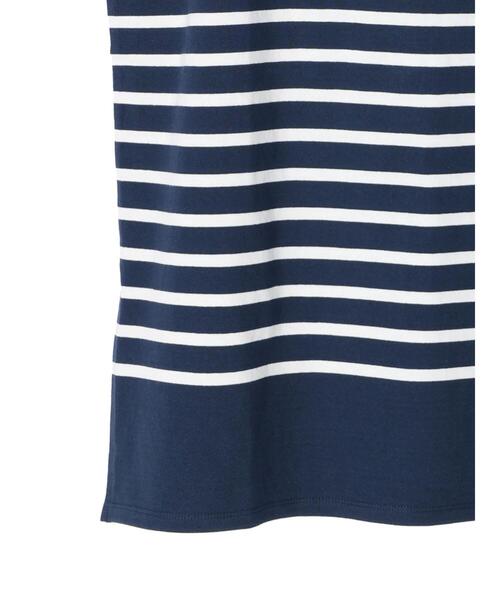 Green　Parks（グリーンパークス）の「パネルボーダーフレンチスリーブチュニック（Tシャツ/カットソー・レディース・ネイビー/ブルー/グリーン・FREE）」の21枚目の写真