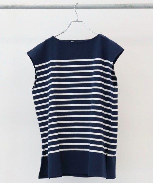 Green　Parks（グリーンパークス）の「パネルボーダーフレンチスリーブチュニック（Tシャツ/カットソー・レディース・ネイビー/ブルー/グリーン・FREE）」の3枚目の写真