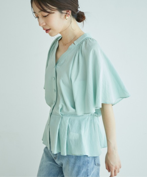 VIS（ビス）の「ワッシャー加工フレアスリーブブラウス（シャツ/ブラウス・レディース・ブラック/ホワイト/ライトグリーン/クリーム・FREE）」の4枚目の写真