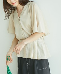 ワッシャー加工フレアスリーブブラウス