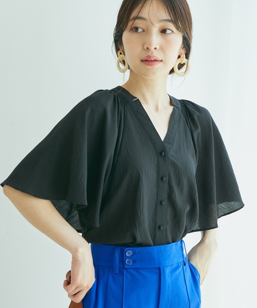 VIS（ビス）の「ワッシャー加工フレアスリーブブラウス（シャツ/ブラウス・レディース・ブラック/ホワイト/ライトグリーン/クリーム・FREE）」の3枚目の写真