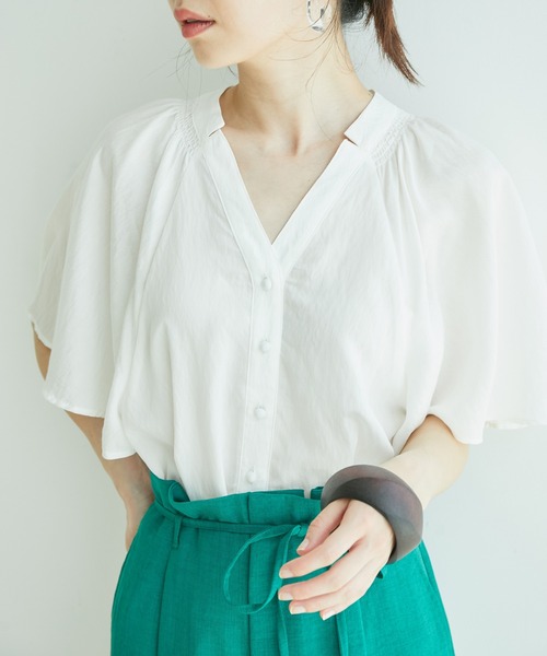 VIS（ビス）の「ワッシャー加工フレアスリーブブラウス（シャツ/ブラウス・レディース・ブラック/ホワイト/ライトグリーン/クリーム・FREE）」の14枚目の写真