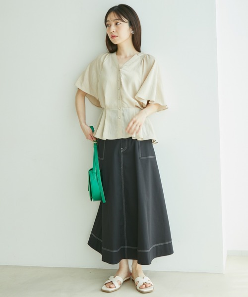 VIS（ビス）の「ワッシャー加工フレアスリーブブラウス（シャツ/ブラウス・レディース・ブラック/ホワイト/ライトグリーン/クリーム・FREE）」の15枚目の写真