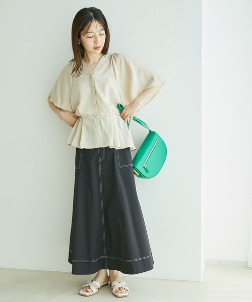 VIS（ビス）の「ワッシャー加工フレアスリーブブラウス（シャツ/ブラウス・レディース・ブラック/ホワイト/ライトグリーン/クリーム・FREE）」の12枚目の写真