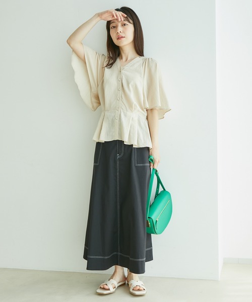 VIS（ビス）の「ワッシャー加工フレアスリーブブラウス（シャツ/ブラウス・レディース・ブラック/ホワイト/ライトグリーン/クリーム・FREE）」の22枚目の写真