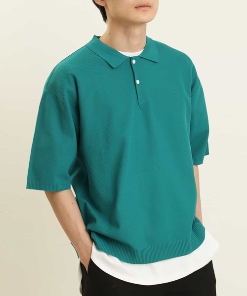 a.v.v(アーヴェヴェ)の「【2SET】ワイドニットポロレイヤードカットソー(ポロシャツ・メンズ・ブラック/オレンジ/グリーン・46/48)」の2枚目の写真