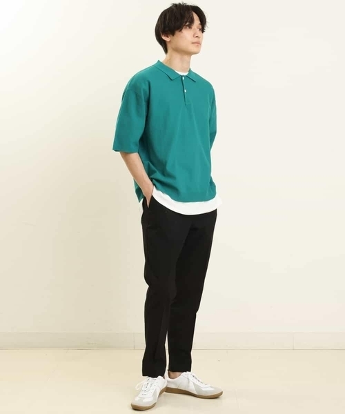 a.v.v(アーヴェヴェ)の「【2SET】ワイドニットポロレイヤードカットソー(ポロシャツ・メンズ・ブラック/オレンジ/グリーン・46/48)」の10枚目の写真