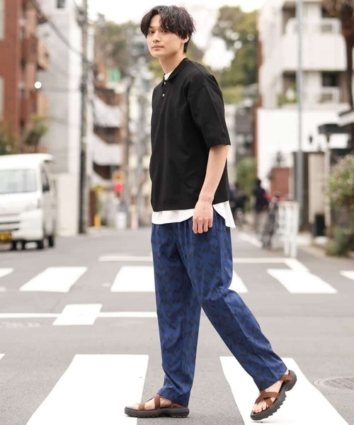 a.v.v(アーヴェヴェ)の「【2SET】ワイドニットポロレイヤードカットソー(ポロシャツ・メンズ・ブラック/オレンジ/グリーン・46/48)」の12枚目の写真