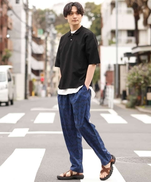 a.v.v(アーヴェヴェ)の「【2SET】ワイドニットポロレイヤードカットソー(ポロシャツ・メンズ・ブラック/オレンジ/グリーン・46/48)」の14枚目の写真