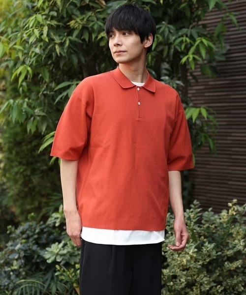 a.v.v(アーヴェヴェ)の「【2SET】ワイドニットポロレイヤードカットソー(ポロシャツ・メンズ・ブラック/オレンジ/グリーン・46/48)」の16枚目の写真