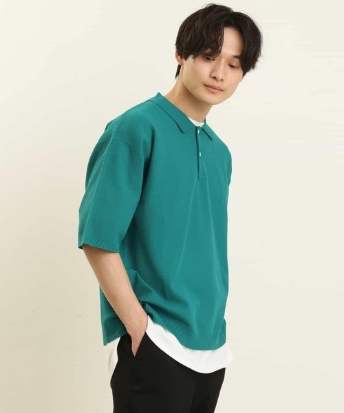 a.v.v(アーヴェヴェ)の「【2SET】ワイドニットポロレイヤードカットソー(ポロシャツ・メンズ・ブラック/オレンジ/グリーン・46/48)」の17枚目の写真