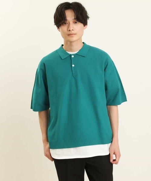 a.v.v(アーヴェヴェ)の「【2SET】ワイドニットポロレイヤードカットソー(ポロシャツ・メンズ・ブラック/オレンジ/グリーン・46/48)」の18枚目の写真