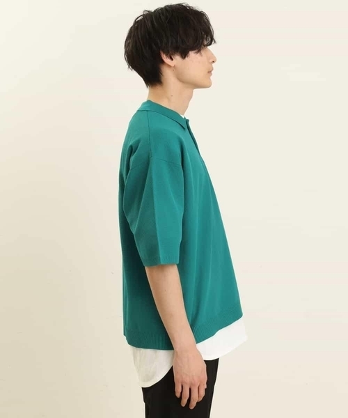 a.v.v(アーヴェヴェ)の「【2SET】ワイドニットポロレイヤードカットソー(ポロシャツ・メンズ・ブラック/オレンジ/グリーン・46/48)」の19枚目の写真