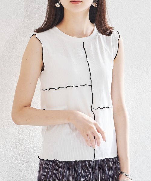 acro(アクロ)の「パネル配色ノースリーブ/AC1444(Tシャツ/カットソー・レディース・ホワイト/ベージュ/アイボリー/ブラック×ホワイト・フリ-)」の4枚目の写真