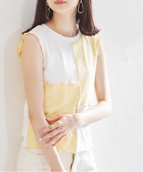 acro(アクロ)の「パネル配色ノースリーブ/AC1444(Tシャツ/カットソー・レディース・ホワイト/ベージュ/アイボリー/ブラック×ホワイト・フリ-)」の3枚目の写真