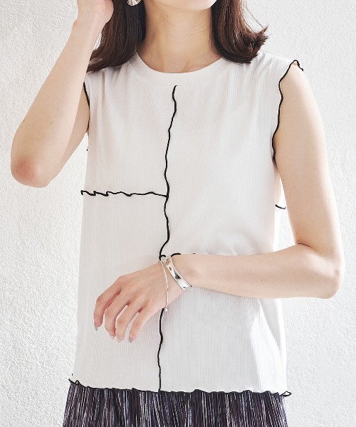 acro(アクロ)の「パネル配色ノースリーブ/AC1444(Tシャツ/カットソー・レディース・ホワイト/ベージュ/アイボリー/ブラック×ホワイト・フリ-)」の13枚目の写真