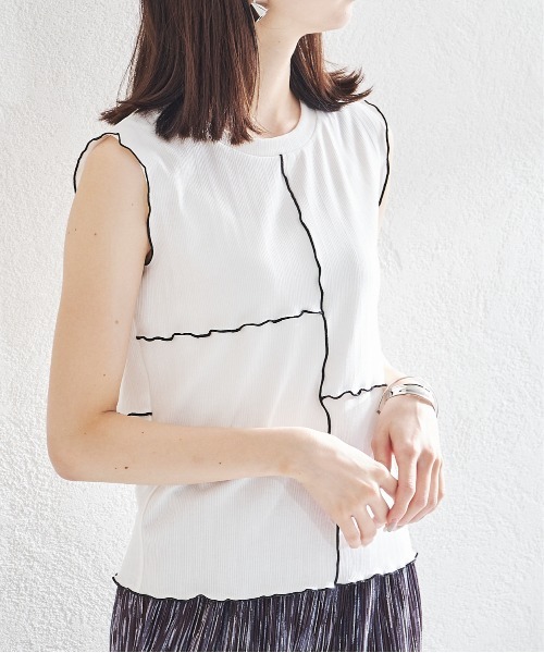 acro(アクロ)の「パネル配色ノースリーブ/AC1444(Tシャツ/カットソー・レディース・ホワイト/ベージュ/アイボリー/ブラック×ホワイト・フリ-)」の14枚目の写真