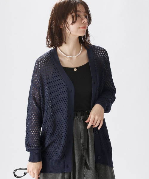 CHANEL メッシュ編み ブラック Vネック カーディガン niko and（ニコアンド）の「透かしメッシュ編みVネック