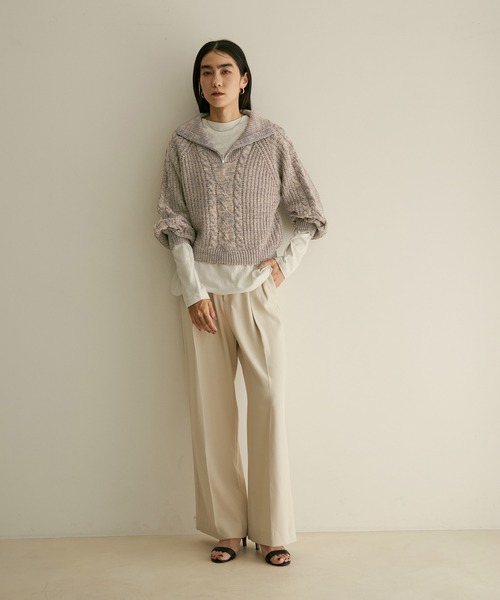 SALON adam et rope'(サロン アダム エ ロペ)の「【WEB限定】ハーフジップショートニット(ニット/セーター・レディース・チャコールグレー/パープル系その他/イエロー系その他・FREE)」の14枚目の写真