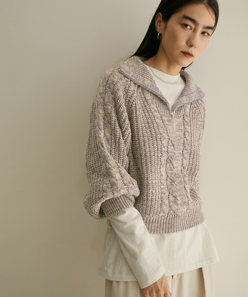 SALON adam et rope'(サロン アダム エ ロペ)の「【WEB限定】ハーフジップショートニット(ニット/セーター・レディース・チャコールグレー/パープル系その他/イエロー系その他・FREE)」の16枚目の写真