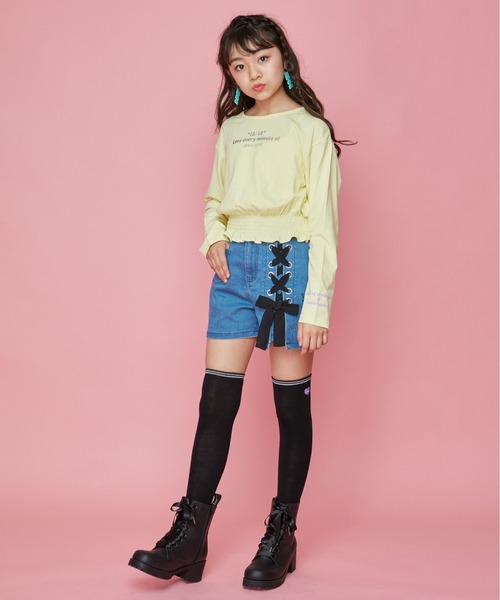 JENNI love(ジェニィラブ)の「アシメレースアップデニムショーパン(デニムパンツ・キッズ・ブルー/ネイビー・140cm/130cm/150cm/160cm)」の5枚目の写真