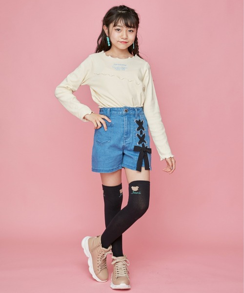 JENNI love(ジェニィラブ)の「アシメレースアップデニムショーパン(デニムパンツ・キッズ・ブルー/ネイビー・140cm/130cm/150cm/160cm)」の13枚目の写真