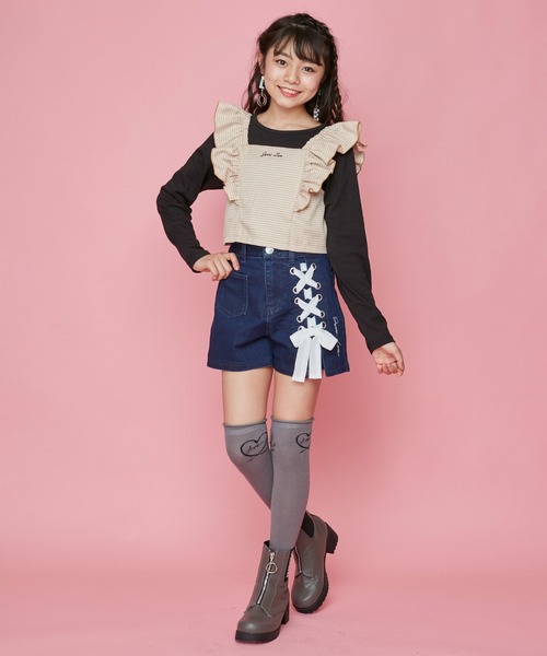 JENNI love(ジェニィラブ)の「アシメレースアップデニムショーパン(デニムパンツ・キッズ・ブルー/ネイビー・140cm/130cm/150cm/160cm)」の11枚目の写真