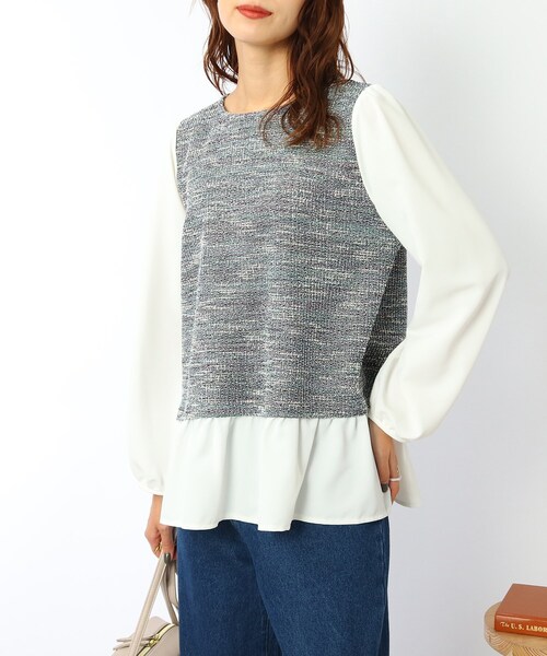 DRESKIP（ドレスキップ）の「◆ツィードレイヤード風プルオーバー（Tシャツ/カットソー・レディース・ブラック/グリーン/サンドベージュ・02/03/04）」の3枚目の写真