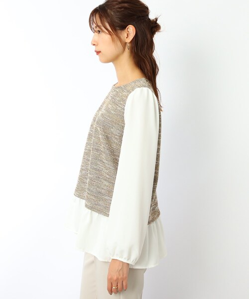 DRESKIP（ドレスキップ）の「◆ツィードレイヤード風プルオーバー（Tシャツ/カットソー・レディース・ブラック/グリーン/サンドベージュ・02/03/04）」の5枚目の写真