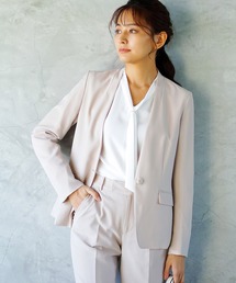 WHITE JOOLA | 【洗濯機で洗える!UVカット!防シワ!ストレッチ!アンチピリング!】マルチツイルウォッシャブル・カラーレスジャケット(総裏地)(ノーカラージャケット)