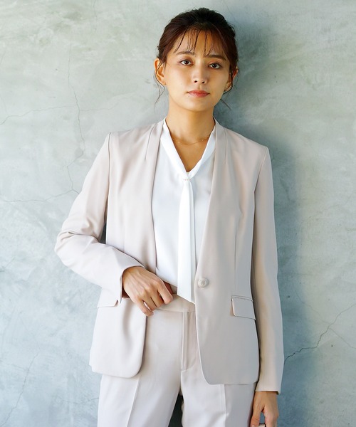 WHITE JOOLA(ホワイトジョーラ)の「【洗濯機で洗える!UVカット!防シワ!ストレッチ!アンチピリング!】マルチツイルウォッシャブル・カラーレスジャケット(総裏地)(ノーカラージャケット・レディース・ベージュ/カーキブラウン/ブラック・11号/9号/7号)」の12枚目の写真