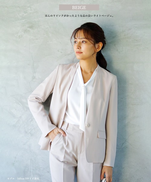 WHITE JOOLA(ホワイトジョーラ)の「【洗濯機で洗える!UVカット!防シワ!ストレッチ!アンチピリング!】マルチツイルウォッシャブル・カラーレスジャケット(総裏地)(ノーカラージャケット・レディース・ベージュ/カーキブラウン/ブラック・11号/9号/7号)」の9枚目の写真