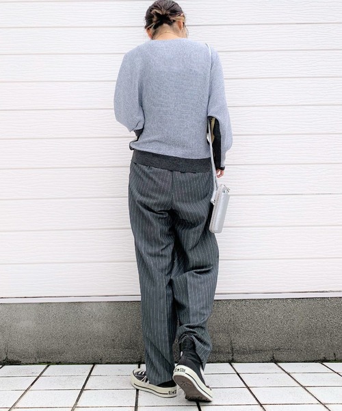 Q（キュー）の「ブロックカラー横リブドルマンニット（ニット/セーター・レディース・ネイビー系/グレー系その他/ホワイト系その他・MEDIUM）」の13枚目の写真