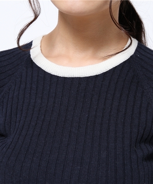B:MING by BEAMS（ビーミングバイビームス）の「ビーミング by ビームス / リブニットプルオーバー（ニット/セーター・レディース・ホワイト/ネイビー・ONE SIZE）」の6枚目の写真