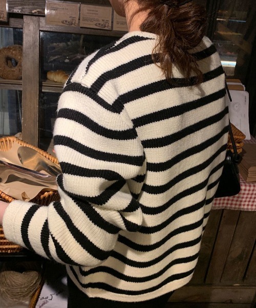 SETUP7（セットアップセブン）の「【SETUP7】クルーネックボーダーカーディガン SCCH289（カーディガン/ボレロ・レディース・ブラック/レッド・FREE）」の5枚目の写真