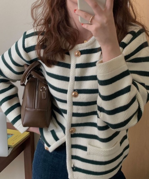 SETUP7（セットアップセブン）の「【SETUP7】クルーネックボーダーカーディガン SCCH289（カーディガン/ボレロ・レディース・ブラック/レッド・FREE）」の11枚目の写真