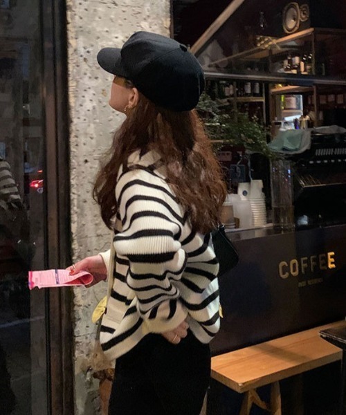 SETUP7（セットアップセブン）の「【SETUP7】クルーネックボーダーカーディガン SCCH289（カーディガン/ボレロ・レディース・ブラック/レッド・FREE）」の7枚目の写真