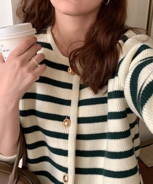 SETUP7（セットアップセブン）の「【SETUP7】クルーネックボーダーカーディガン SCCH289（カーディガン/ボレロ・レディース・ブラック/レッド・FREE）」の12枚目の写真