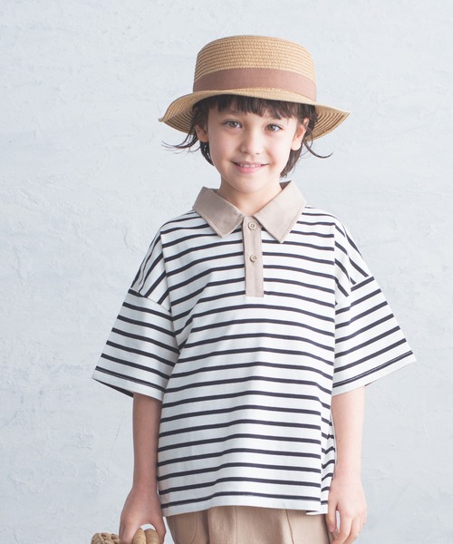 pairmanon（ペアマノン）の「【かぞくおそろい】ユニセックス配色半袖ポロシャツ（Tシャツ/カットソー・キッズ・ピンク/ホワイト系その他/グレイッシュベージュ/ブルー系その他2/ブルー系その他4/アイボリー/ブラウン系その他2・80/90/100/110/120/130/140/150）」の3枚目の写真