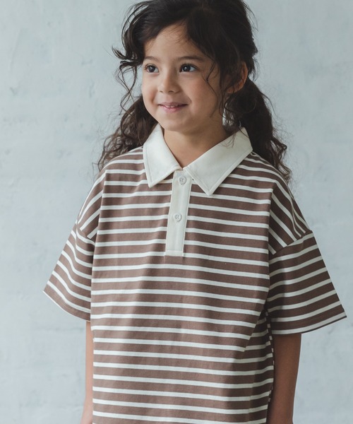 pairmanon（ペアマノン）の「【かぞくおそろい】ユニセックス配色半袖ポロシャツ（Tシャツ/カットソー・キッズ・ピンク/ホワイト系その他/グレイッシュベージュ/ブルー系その他2/ブルー系その他4/アイボリー/ブラウン系その他2・80/90/100/110/120/130/140/150）」の4枚目の写真