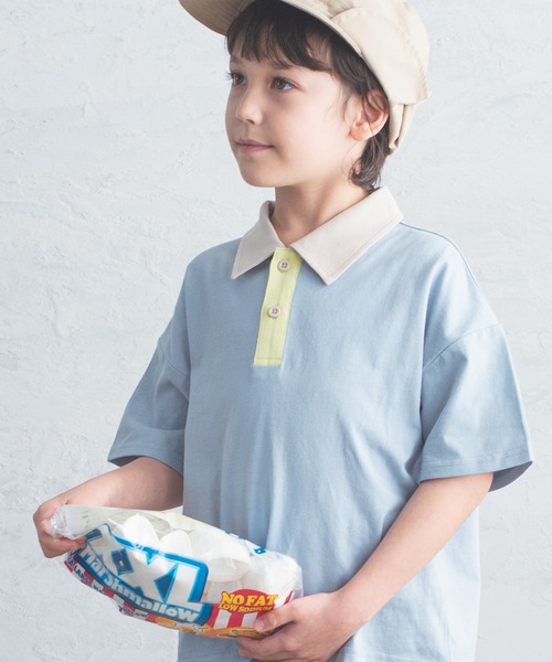 pairmanon（ペアマノン）の「【かぞくおそろい】ユニセックス配色半袖ポロシャツ（Tシャツ/カットソー・キッズ・ピンク/ホワイト系その他/グレイッシュベージュ/ブルー系その他2/ブルー系その他4/アイボリー/ブラウン系その他2・80/90/100/110/120/130/140/150）」の6枚目の写真