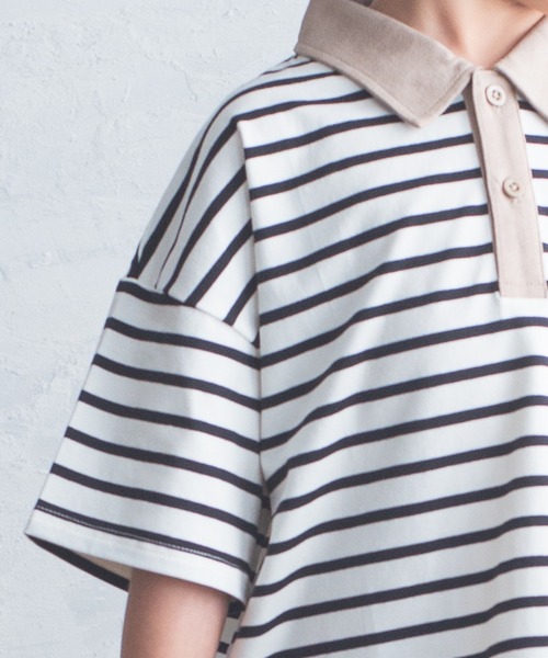 pairmanon（ペアマノン）の「【かぞくおそろい】ユニセックス配色半袖ポロシャツ（Tシャツ/カットソー・キッズ・ピンク/ホワイト系その他/グレイッシュベージュ/ブルー系その他2/ブルー系その他4/アイボリー/ブラウン系その他2・80/90/100/110/120/130/140/150）」の10枚目の写真